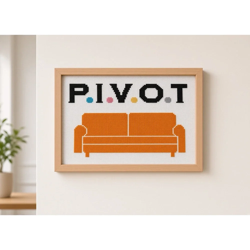 Pivot Friends Cross Stitch Pattern Orange Sofa Sitcom Pop Culture DIY